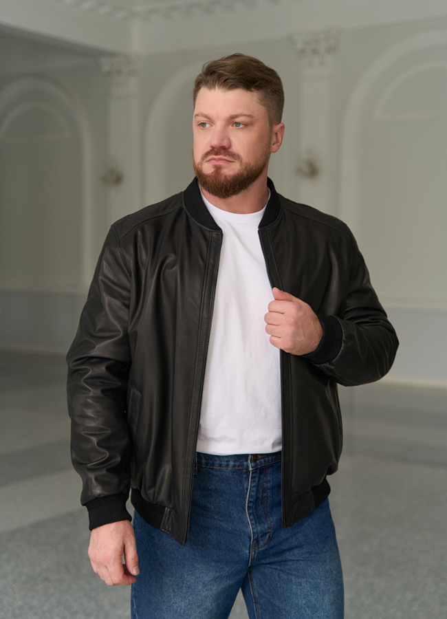 фото Мужская куртка бомбер из натуральной кожи модель № 24484