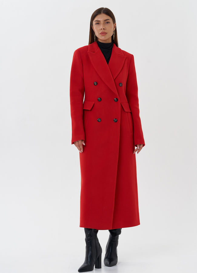 Двубортное пальто с английским воротником модель № 27678 в кредит