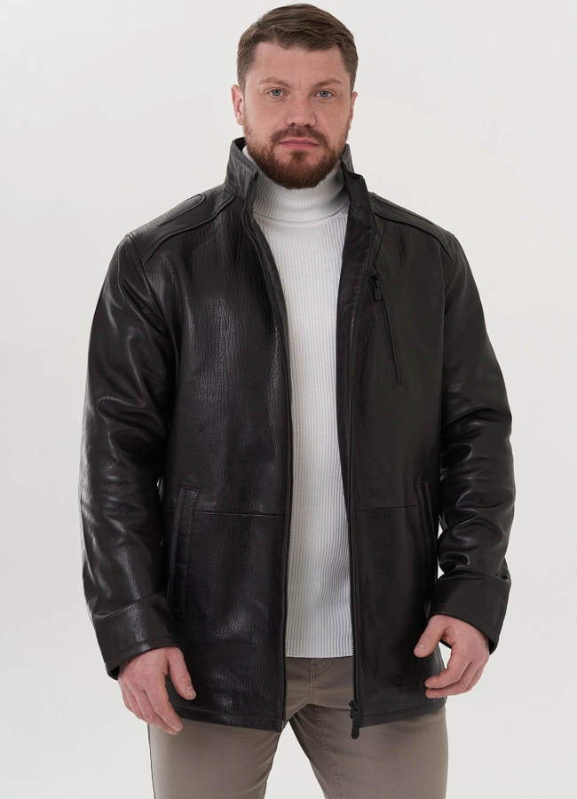 Кожаная куртка коричневого цвета модель № 26701 в рассрочку