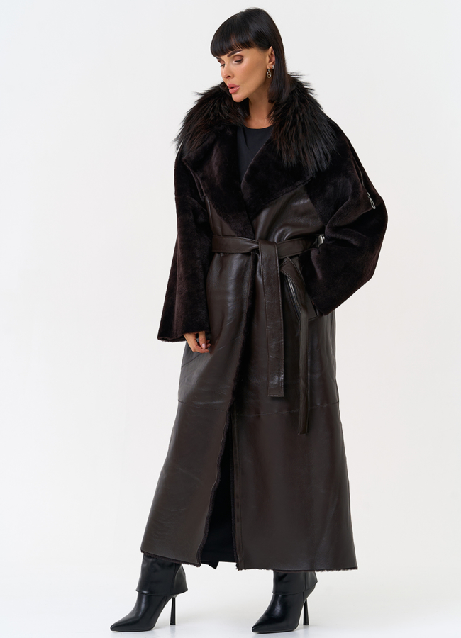 Женская натуральная дубленка с воротником из меха лисы модель № 31609 универмаг малина