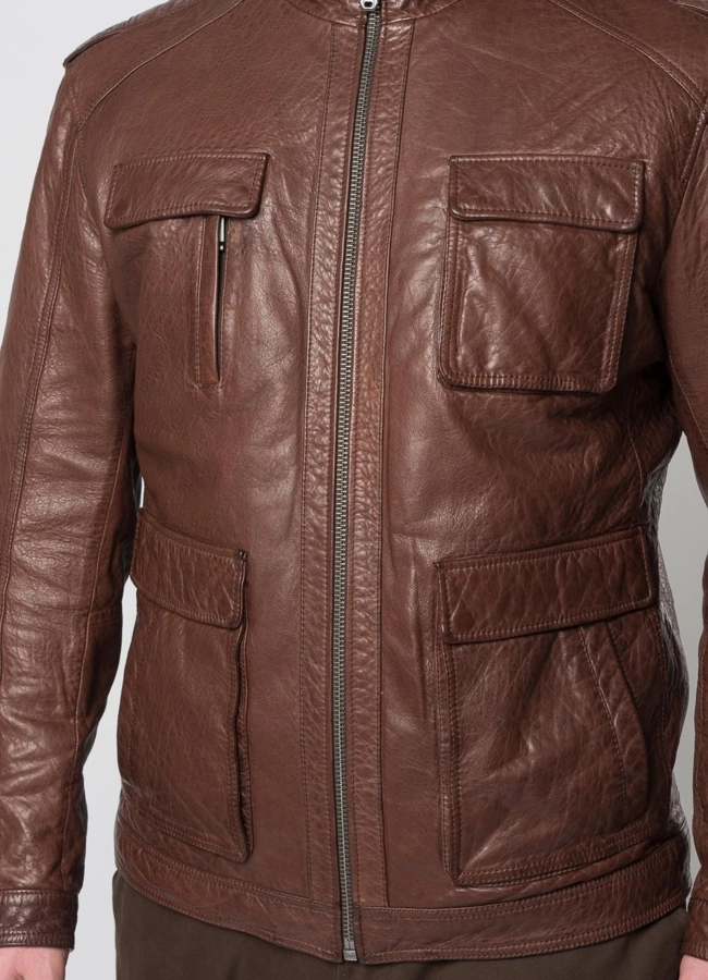 Мужская кожаная куртка коричневого цвета модель № W8055 универмаг малина