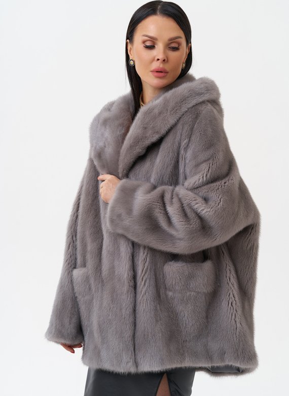 Женская норковая шуба с капюшоном 