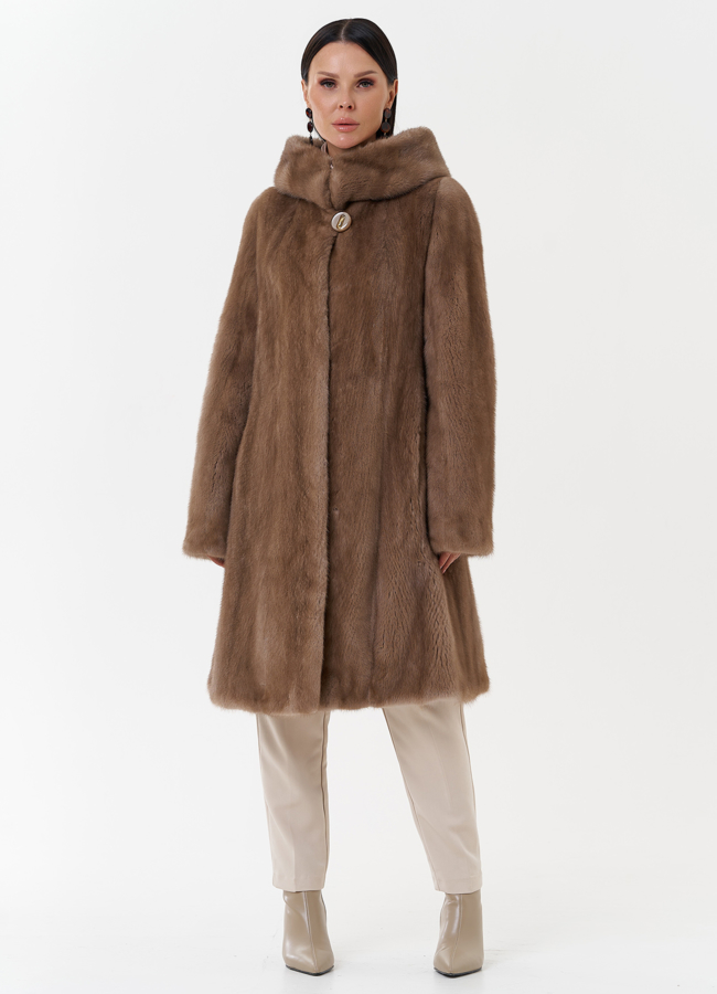 Норковая шуба балетка с капюшоном модель № 29463 в кредит