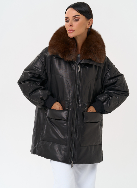 Полупальто из натуральной кожи с мехом песца