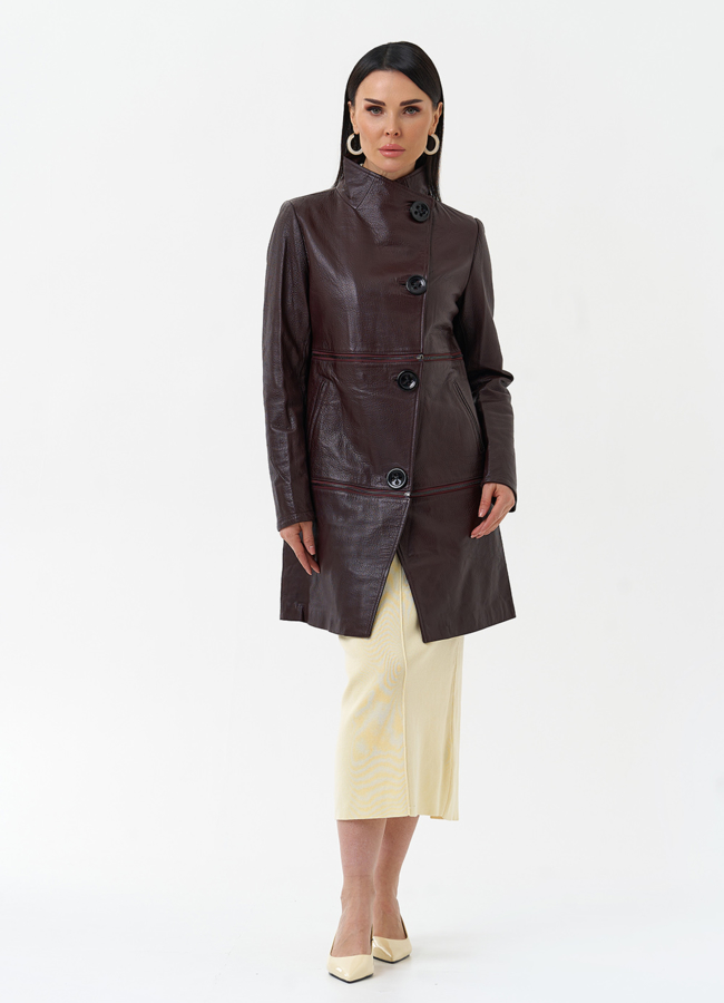 Плащ трансформер из натуральной кожи модель № 30163 меха малина