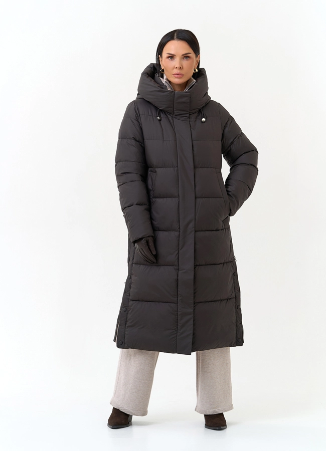 Женский пуховик с капюшоном модель № 34282 меха малина фото