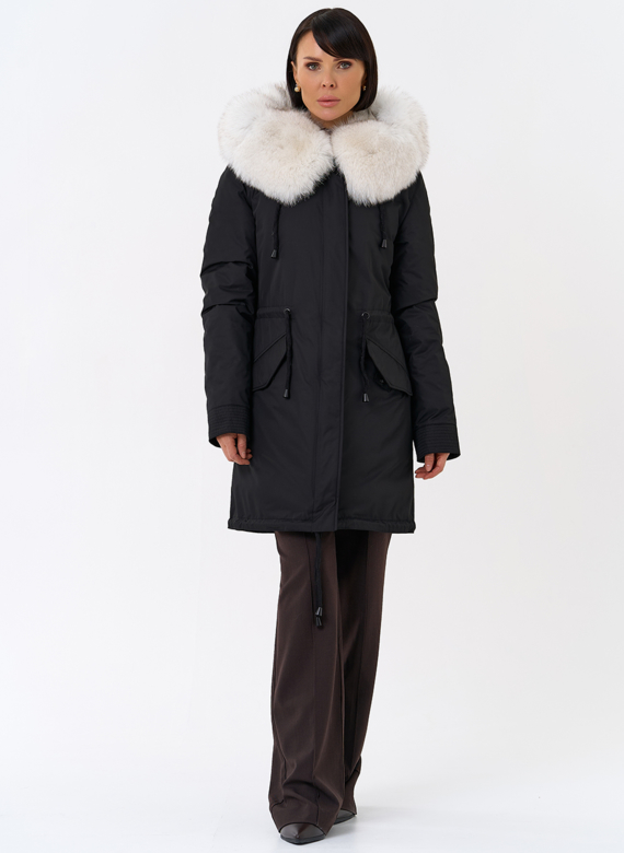 Женская парка с капюшоном из меха песца
