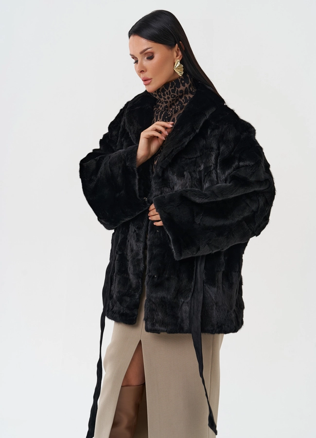 Шуба из меха норки с поясом модель № 28585 универмаг малина