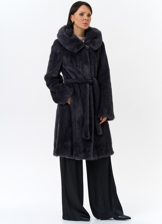 Норковая шуба с поясом модель № 31158 универмаг малина