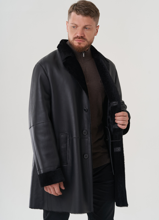 фото Дубленка мужская черного цвета  модель № 82156