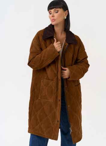 Женский пуховик из натуральной замши 