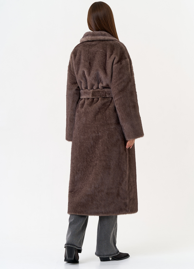 фото Женская шуба из эко меха с воротником шаль модель № 31502