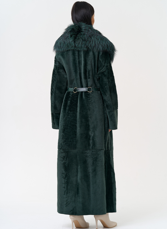 Женская двусторонняя дубленка из меха овчины Cortos с поясом из кожи питона