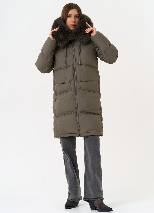 Женский пуховик с капюшоном из меха песца модель № 31698 универмаг малина