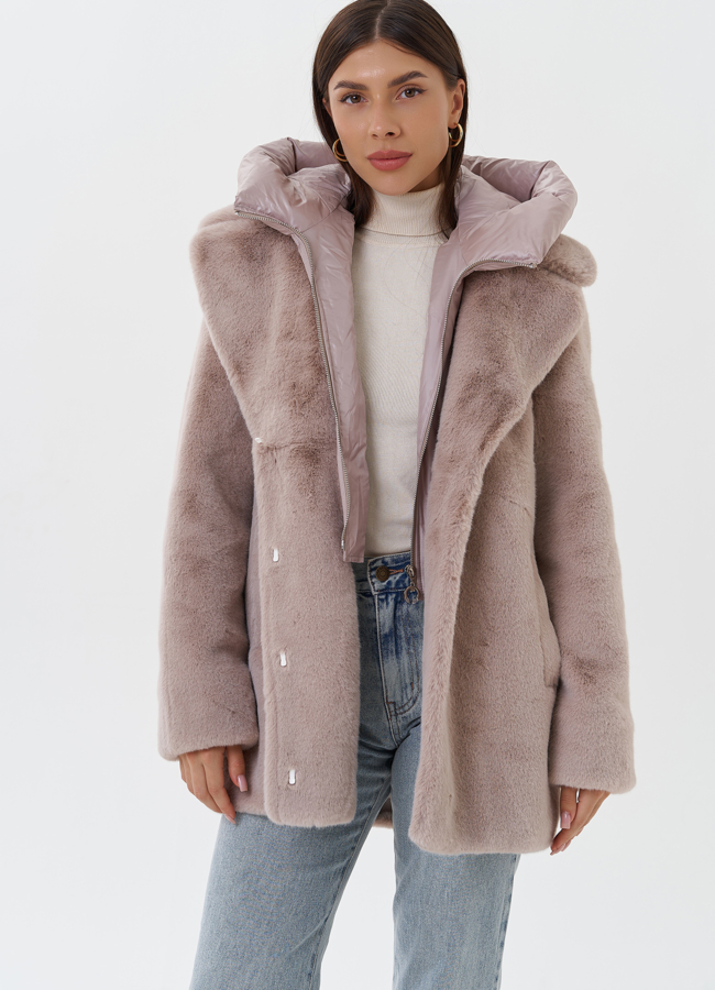 Женский пуховик из эко меха с манишкой модель № 27747 универмаг малина