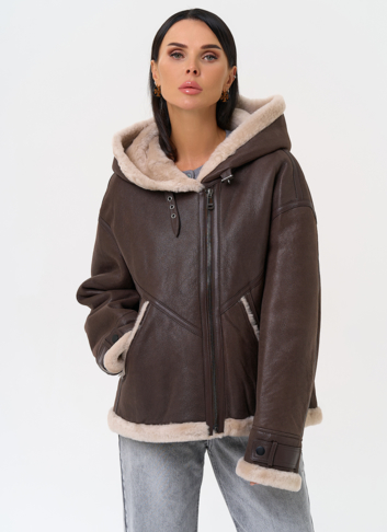 Натуральная дубленка с капюшоном