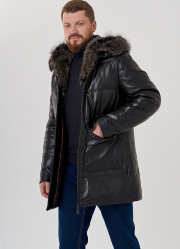 Пуховик мужской из натуральной кожи