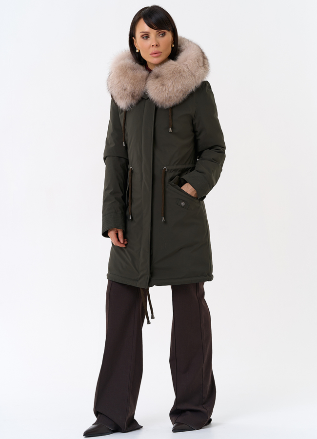 фото Женская парка с капюшоном из меха песца модель № 31990