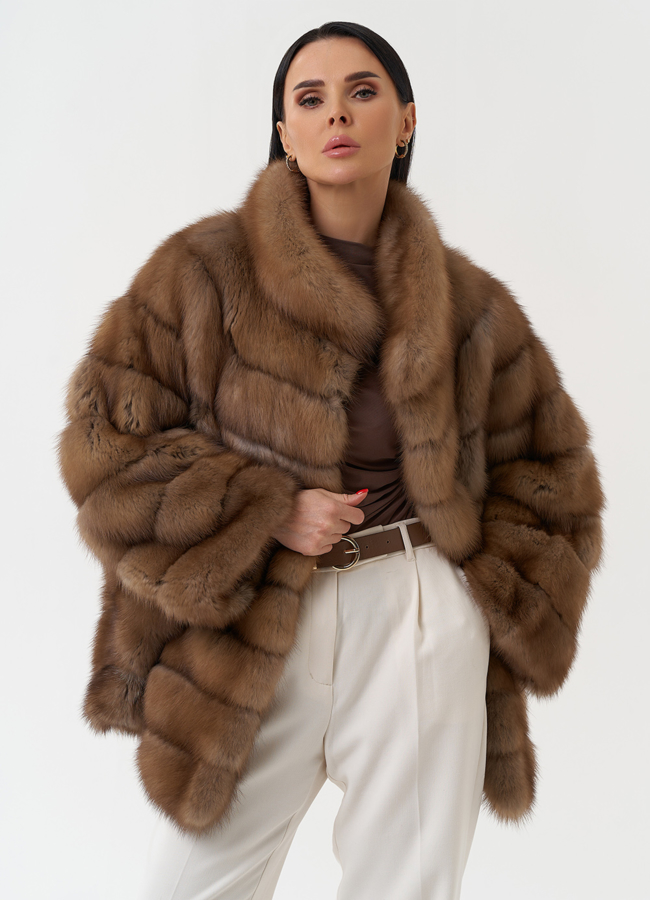 Шуба из куницы с воротником стойка модель № 30477 в рассрочку
