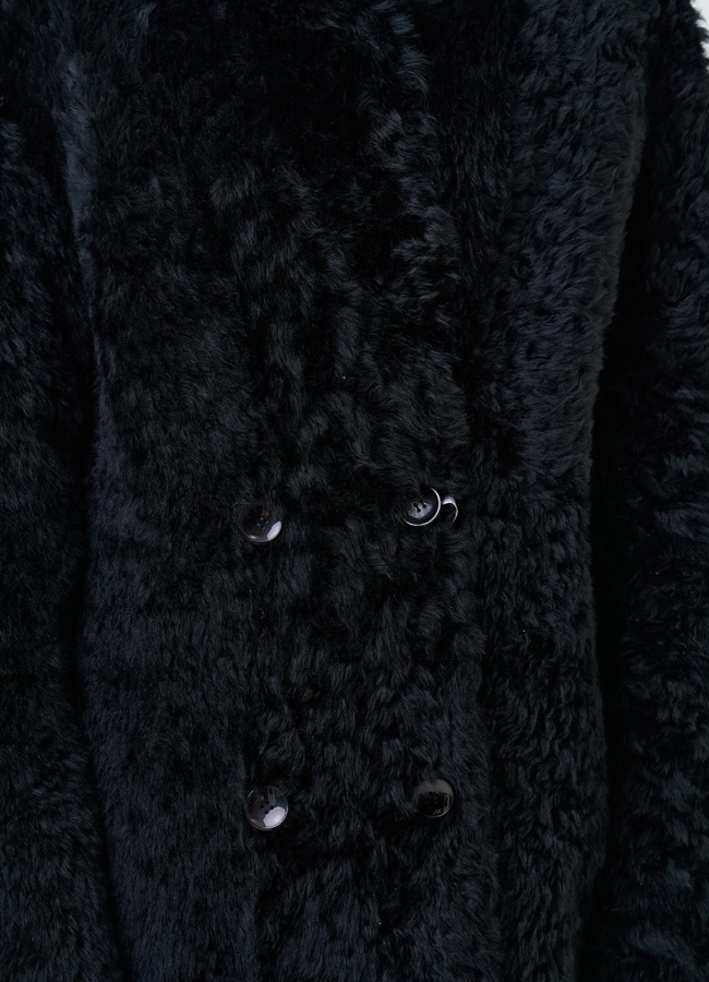 Двусторонняя женская дубленка из овчины в черном цвете модель № 31988 универмаг малина