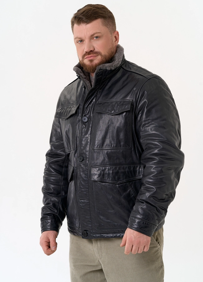 Куртка из натуральной кожи с воротником стойкой модель № 31656 универмаг малина