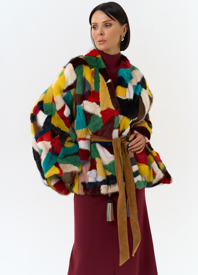 Яркая шуба из меха норки модель № 29414 универмаг малина