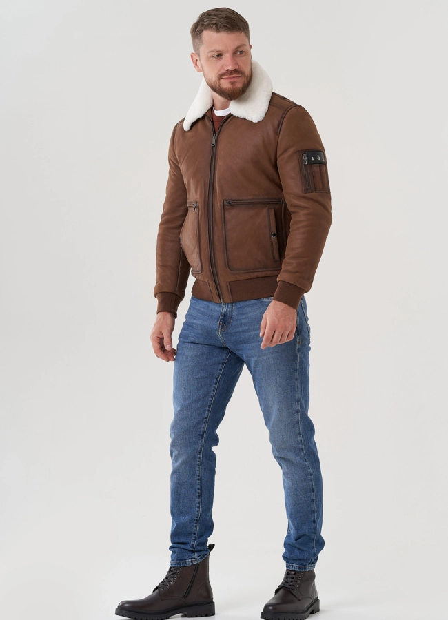 Мужская куртка из натуральной кожи  модель № 82298 в кредит
