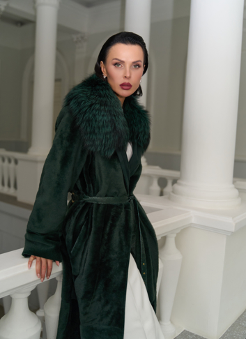 Женская двусторонняя дубленка из меха овчины Cortos с поясом из кожи питона