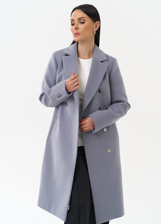 Женское двубортное пальто с поясом модель № 29894 универмаг малина