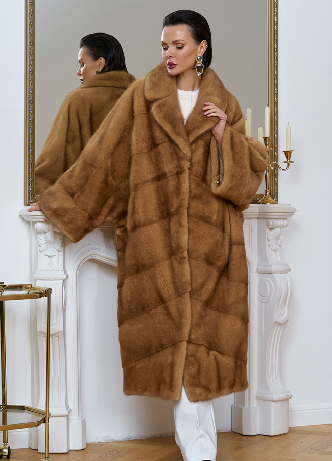 Женская шуба из меха норки с английским воротником модель № 31861 меха малина