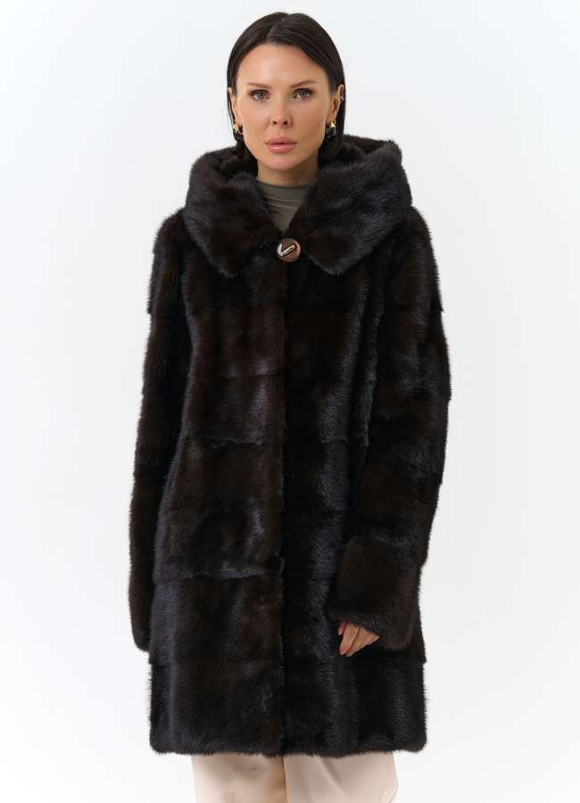 Норковая шуба с капюшоном модель № 24726 меха малина