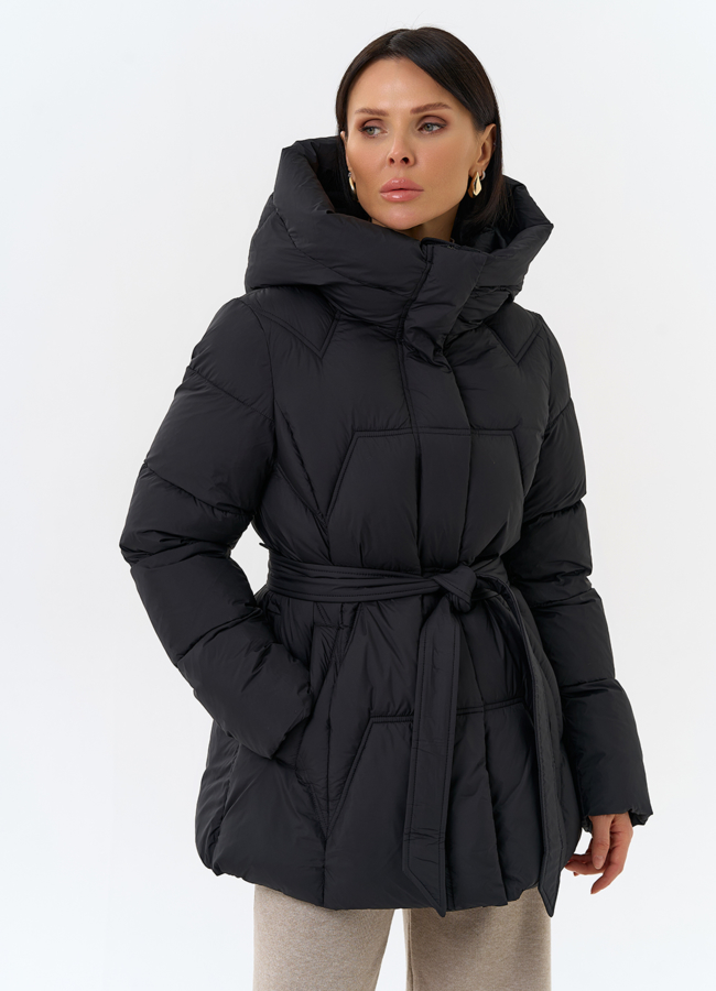 Женский пуховик с поясом модель № 31999 универмаг малина