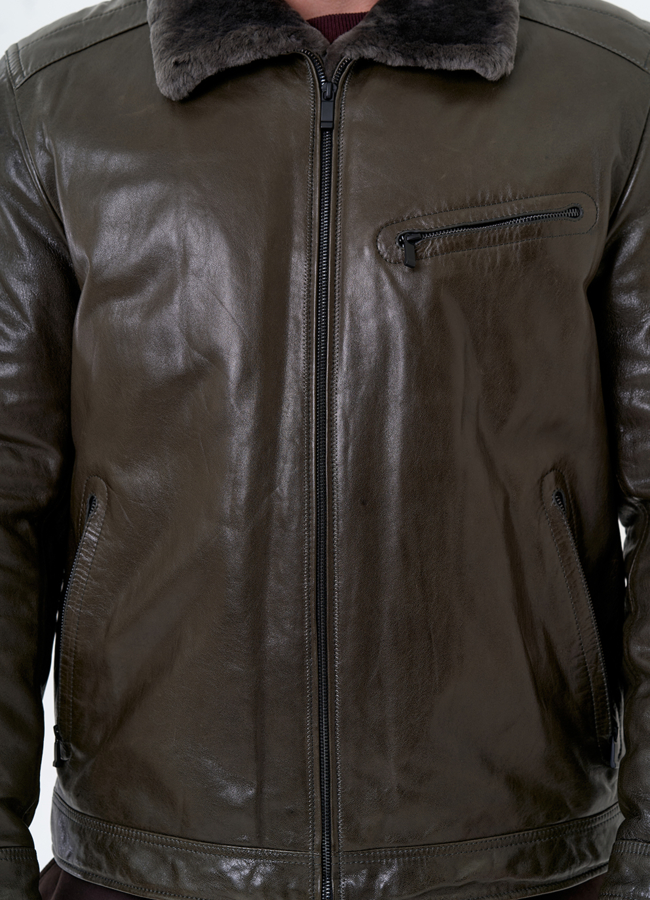 Куртка из натуральной кожи с отделкой из овчины модель № 28948 универмаг малина